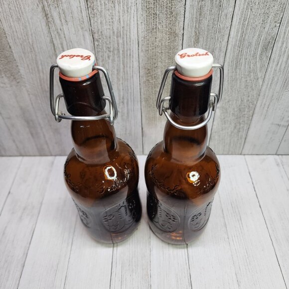 Vintage Grolsch Beer Bottle Amber Brown with Porcelain Swing Top Lid - Set Of 2 - Picture 4 of 6